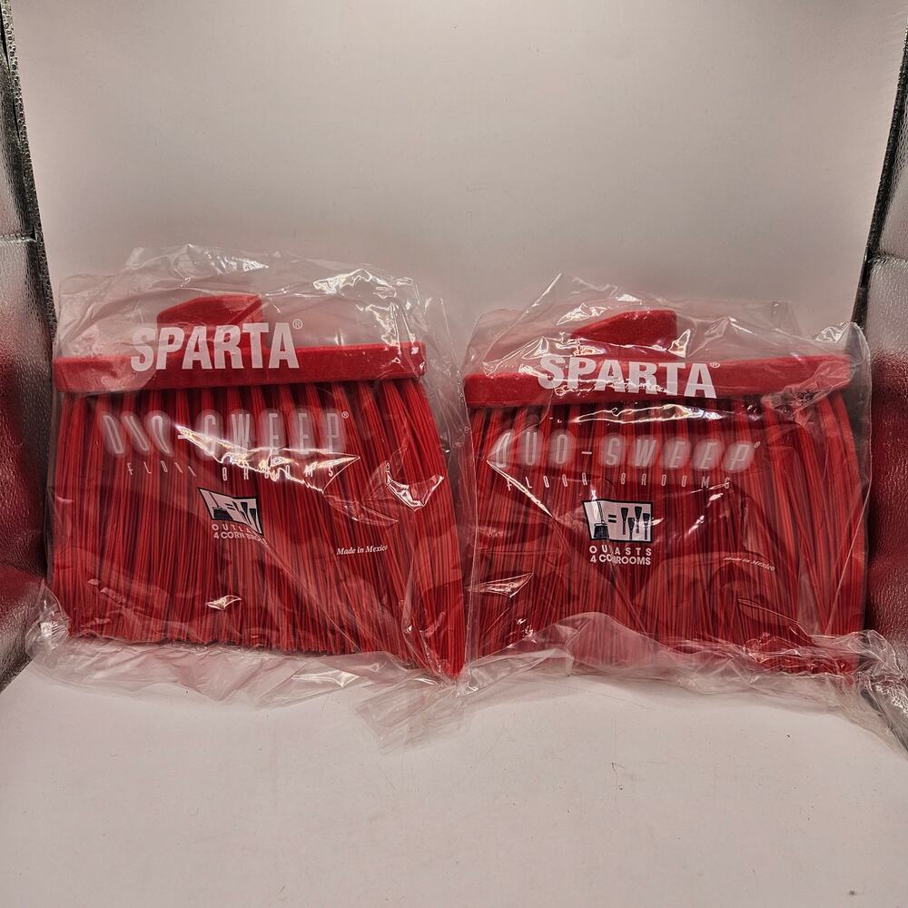 SPARTA DUO SWEEP FLOOR BROOM HEADS RED UNFLAGGED COMMERCIAL BROOM LOT OF 2